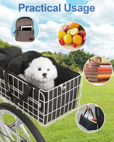 Zacro Bike Basket Rear, Folding Metal Bicycle Basket, Large Quick Release Design Rear Bike Basket, Ebike Basket for Adult Women/Men Carrying Dogs, Pets, Fruit & Grocery, Beige - Image 6