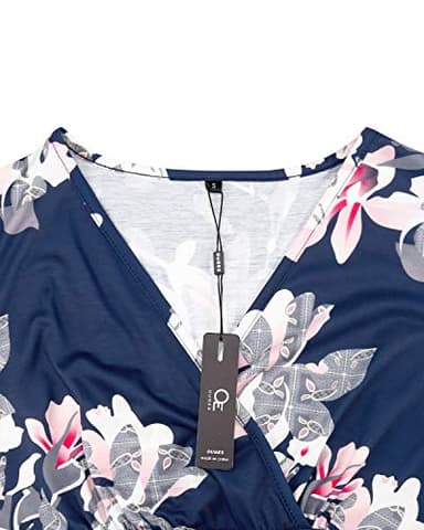 OUGES Women's 2025 Summer Short Sleeve V-Neck Pattern Knee Length Dress with Pockets(Floral05,XXL) - Image 4