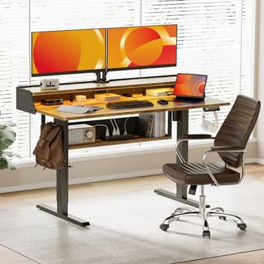 ErGear Standing Desk, 55" x 28" Electric Height Adjustable Desk with Shelves, Vintage Brown - Image 2