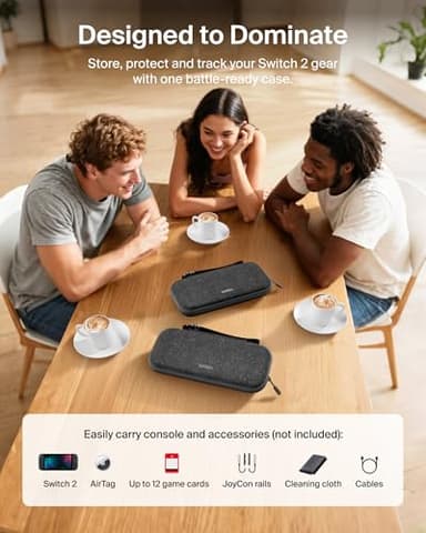 Belkin Carrying Case for Nintendo Switch 2, Travel Bag w/AirTag Holder & Game Card Storage Pocket Portable Lightweight Protective Carrying Case w/Hard Shell, Gaming Essentials - Charcoal - Image 3