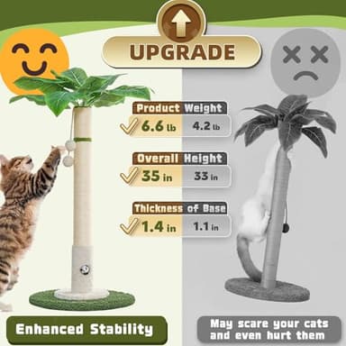 35" Tall Cat Scratching Post Furniture Scratching Deterrent for Indoor Cats, Hanging Ball with Sturdy Large Scratch Pole Premium Sisal Rope Scratch Posts Kitten and Adult Cats - Image 3