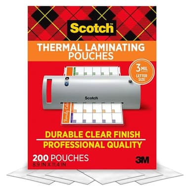Scotch Thermal Laminating Pouches, 200 Count, Clear, 3 mil., Ideal Office or School Supplies, Fits Letter Sized Paper (8.9 in. × 11.4 in.) - Image 1