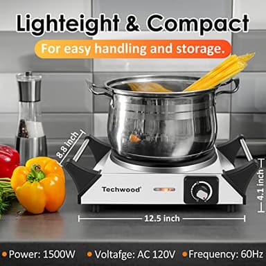 Techwood Hot Plate for Cooking, 1500W Electric Stove Countertop Single Burner with Adjustable Temperature & Stay Cool Handles, 7.5” Cooktop for Home/RV/Camp, Compatible for All Cookwares, Silver - Image 3