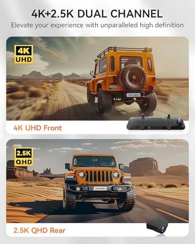 WOLFBOX G900 Rear View Mirror Camera, Mirror Dash Cam 4K Front and 2.5K Rear, Smart Full 12’’ Touch Screen, Backup Camera for Car, GPS, WDR, Night Vision, Included 64GB Card - Image 2