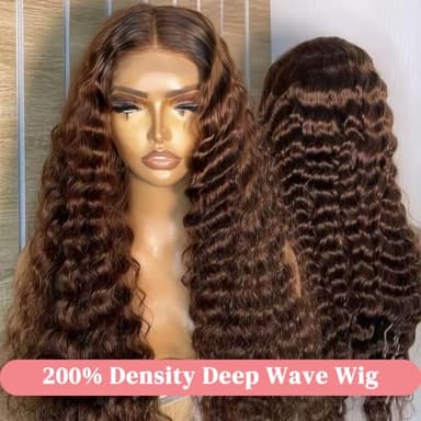 200 Density Chocolate Brown Lace Front Wig Human Hair 30 Inch 13x6 HD Deep Wave Lace Front Wigs Human Hair Colored Deep Curly Lace Frontal Wigs Glueless Wig for Woman Pre Plucked with Natural Hairline - Image 4