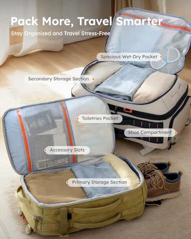 Tolaccea Carry on Travel Backpack, TSA Friendly Flight Approved Laptop Backpack Duffle Bag for Men Women with Dual Laptop Storage for 17.3", USB Charging Port, Business Rucksack 40L-50L Expandable - Image 6