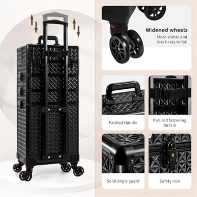 AROUS 5 in 1 Rolling Makeup Train Case Cosmetology Case on Wheels Large Cosmetic Organizer Travel Cart for Hairstylist Artist Nail Beauty Salon Barber,Black - Image 5