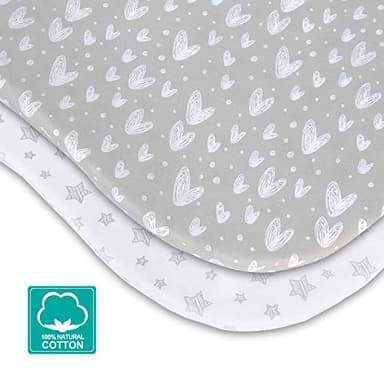 Bassinet Sheets Compatible with AirClub, GoFirst and MiClassic Bassinet Bedside Sleeper, 2 Pack,100% Jersey Knit Cotton Fitted Sheets, Mild Grey Hearts and White Stars Print - Image 7