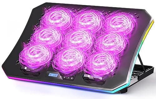 KeiBn Laptop Cooling Pad, Gaming Laptop Fan Cooling Pad with 9 Quiet Fans, RGB Laptop Cooler for 15.6-17.3 Inch, Cooling Pad for Laptop with 7 Height Stands, 2 USB Ports, Phone Stand-Purple - Image 1