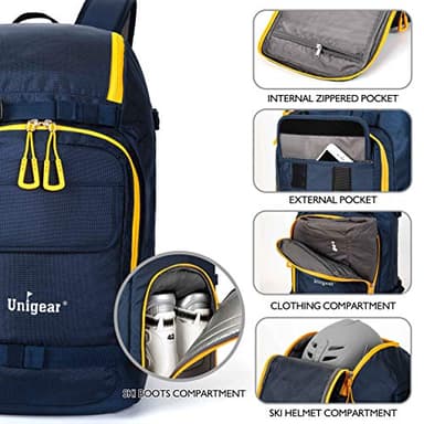 Unigear Ski Boot Bag, 50L Ski Boot Travel Backpack for Ski Helmet, Goggles, Gloves, Skis, Snowboard & Accessories (Blue) - Image 3