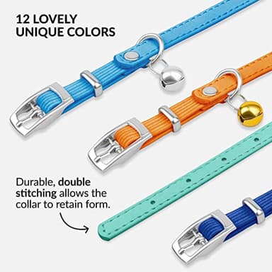 CollarDirect Leather Cat Collar with Bell - Kitten Collar, Small and Big Cat Collar for Boy Cats, Girl Cats with Safety Elastic Strap (Neck Fit 8"-11", Mint Green) - Image 5