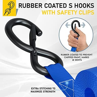 AUGO Ratchet Straps Heavy Duty 4 Pack -15 FT - 2200 LB Break Strength – with Safety Lock S Hooks - Cargo Straps for Moving, Appliances, Motorcycle – Soft Loop Tie Down Straps - Image 3