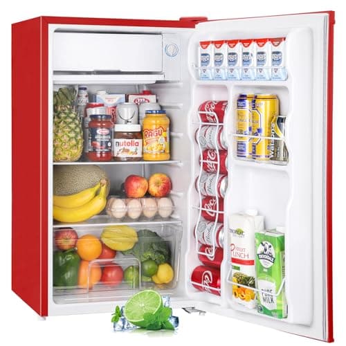 Upstreman 3.2 Cu.Ft Mini Fridge with Freezer, Single Door, Dorm Fridge, Adjustable Thermostat, Refrigerator for Dorm, Office, Bedroom, Red-BR321 - Image 1