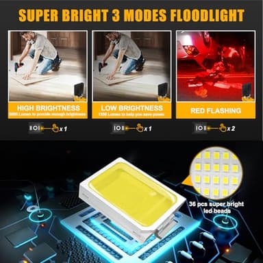 2 PCS Cordless LED Work Light for Dewalt 18V 20V Max Battery, 5000LM Battery Light for Dewalt 20v Tools, Portable Work Light with USB & Type-C Charging for Jobsite, Garage, Car Repairing, Emergency - Image 3