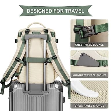 coowoz Large Travel Backpack For Women Men,Carry On Backpack,Hiking Backpacks Waterproof Outdoor Sports Rucksack Casual Daypack travel essentials（White Green） - Image 6