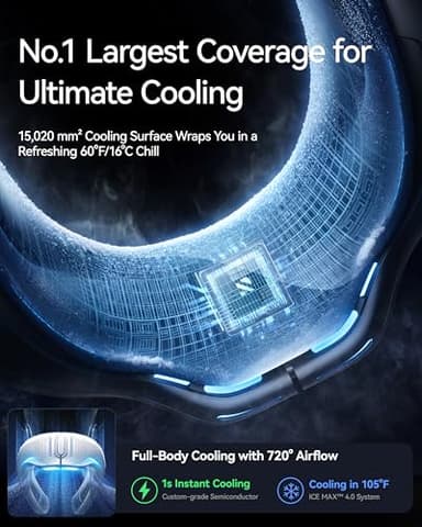 RANVOO AICE LITE Plus 2025 Max Cooling Airflow [No.1 Coolest & Most Durable] Neck Air Conditioner, Ultimate Immersive Personal AC 6,000 mAh Rechargeable Neck Fan Blow Cold Air, Gifts for Mom Dad, Blue - Image 4