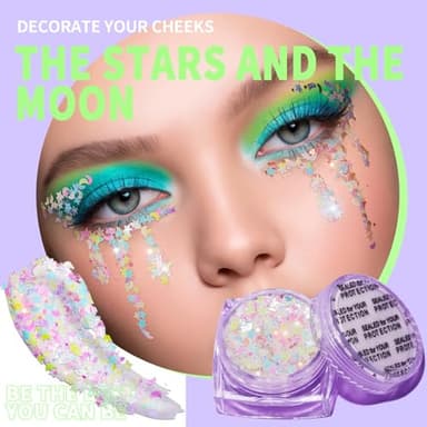 Teenitor Face Glitter Body Glitter, Clear White Body Glitter Gel, Hair Glitter Gel, 6 Shapes Rave Glitter, Mermaid Sequins Makeup Glitters Face Paint, Chunky Sparkling Glitter Gel for Women - Image 7