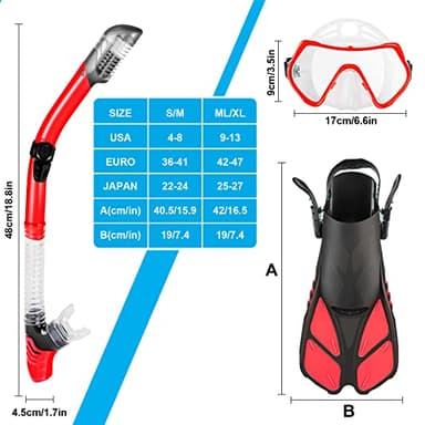 ZEEPORTE Mask Fin Snorkel Set with Adult Snorkeling Gear, Panoramic View Diving Mask, Trek Fin, Dry Top Snorkel +Travel Bags, Snorkel for Lap Swimming - Image 7