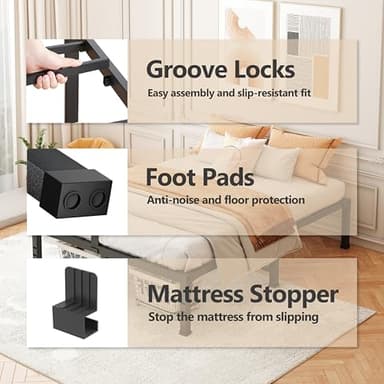 FUIOBYVV Queen Bed Frame 18 inch Heavy Duty Metal Platform Bed Frame Queen Size Support Up to 3500 lbs,No Box Spring Needed/No Shaking/Steel Slat Support/Noise Free/Easy Assembly - Image 4