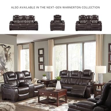 Signature Design by Ashley Warnerton Faux Leather Power Recliner with Adjustable Headrest, Brown - Image 5