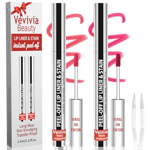 2pcs Lip Stain Peel Off - Lip Liner Stain Long Lasting Waterproof,2-in-1 Lip Liner with Tweezer Nude Matte,Non-Stick Cup,Highly Pigmented，Natural Finish,Stay On All Day,Perfect for Gift (Nude+Rose) - Image 1
