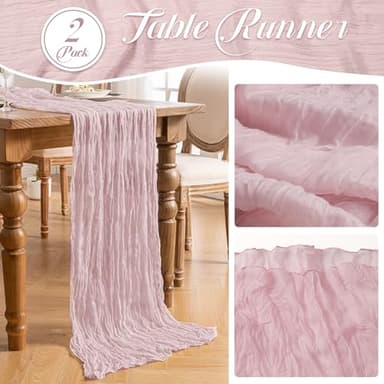 Leetaltree 2 Pack Pink Cheesecloth Table Runner, 35x120 Inch Boho Rustic Cheese Cloth Table Runner, Decorative Table Runners for Bridal Baby Shower Decorations or Wedding Table Decorations - Image 7