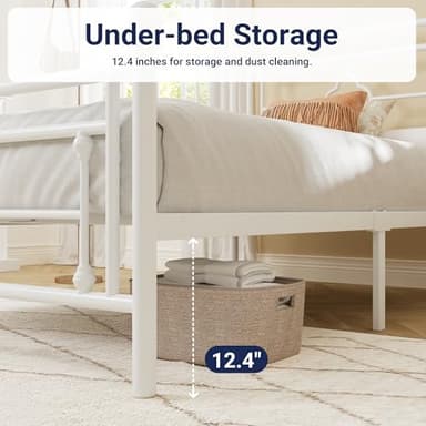 Allewie Twin Size Metal Platform Bed Frame with Victorian Vintage Headboard and Footboard/Mattress Foundation/Under Bed Storage/No Box Spring Needed/Noise-Free/Easy Assembly, White - Image 5