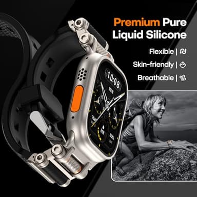 TAURI Silicone for Apple Watch Bands Ultra 3/2/1 49mm [Liquid Silicone Strap + Stainless Steel Metal Connector] Sport Band for Series 11/10/9/8/7/6/5/4/ SE3/2 46/45/44mm Men, Black - Image 3