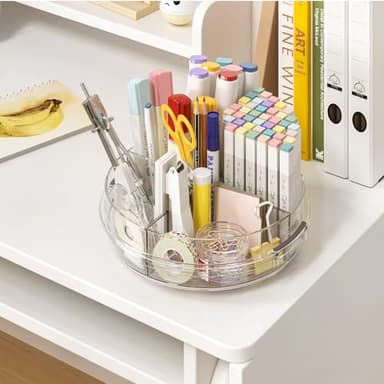 LAMU Lazy Susan Organizer Turntable for Cabinet with 4 Removable Dividers Bins, Rotating Organizer for Medicine Cabinet, Kitchen, Countertop, Pantry, Fridge, Bathroom Counter, 10.6 inch, Clear - Image 5