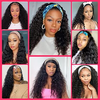 Aiterina 26 Inch Headband Wig Human Hair Deep Wave Headband Wigs for Black Women Virgin Human Hair Headband Wig Glueless Curly Headband Wig Human Hair Natural Color - Image 6