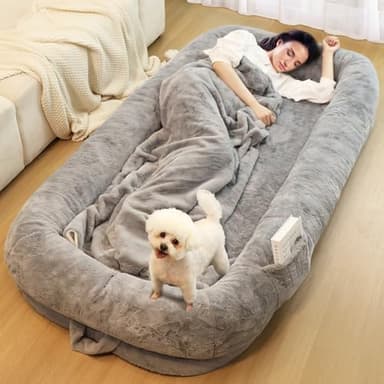 Murago Human Dog Bed for Adults, 43 x 10 x 71 Long Human Size Dog Bed, Removable Cover, Washable, Waterproof, Orthopedic Design Light Grey - Image 1