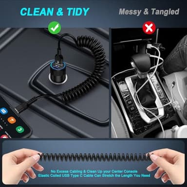 UorMe Type C Charger Coiled USB C Cable Fast Charging for Moto Razr 50 Ultra Edge 2024 Edge 50 X50 Ultra Moto G Power Stylus, 3+5FT Retractable Car Android Auto USB C to A Cord for Samsung S24 S23 FE - Image 3