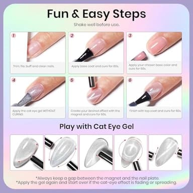 Beetles Silver Cat Eye Gel Nail Polish - Star Cascade Glitter Cat Eye Gel Polish, Wedding Beauty Color with Magnet Soak Off UV Velvet Nail Polish Salon DIY Manicure Gift for Women 15ML - Image 7