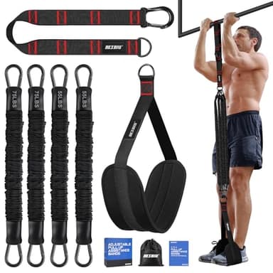 Pull Up Assistance Bands 260lbs, Heavy Pull Up Bands Resistance Bands for Pull Ups Working Out with Feet Rest, Pull Up Bar Bands Assistance Bands Strength Training Workout Equipment, Height Adjustable - Image 1