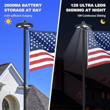 25FT Black Flag Pole Kit with Solar Light in Ground, 12 Gauge Extra Thick Aluminum Flagpole with 3x5 TearProof Embroidered American Flag and 126 LED Light,10 Hour Dusk to Dawn US Flag Set for Outdoor - Image 3