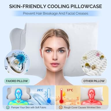 Cervical Pillow for Neck Pain Relief - Cooling Ergonomic Dual-Sided Orthopedic Neck Pillow with Ice Silk Pillowcase, Breathable Memory Foam Contour Pillow for Side, Back, Stomach Sleepers - Image 4