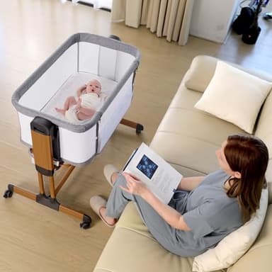 Ezebaby 3-in-1 Baby Bassinet, Rocking Baby Bassinets Bedside Sleeper, Adjustable Portable Crib for Newborn Infant with Wheels Storage Basket and Mesh Sides - Image 8