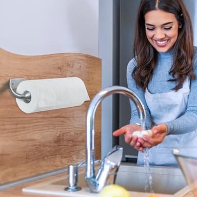 Kamenstein Perfect Tear Wall Mount Paper Towel Holder, Patented Design for One-Handed Use, Rounded Finial, 14-Inch, Brushed Silver Metal Finish - Image 9