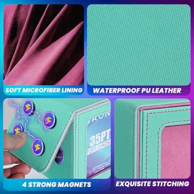 UAONO Card Deck Box with MTG Commander Display, Deck Case Holds 100+ Double-Sleeved Cards, Trading Card Storage Box Fits TCG/PTCG/Sports Card with 2 Dividers, 1 Toploader (Turquoise, Pink) - Image 3