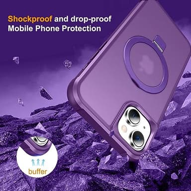 PIXIU Strong Magnetic for iPhone 15 case Compatible with Mag-Safe, Built-in Invisible Stand,Military Shockproof Slim Protective Matte Phone Cover for iPhone 15 6.1"-Purple - Image 6