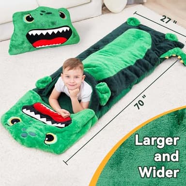 iPlay, iLearn Kids Dinosaur Sleeping Bag, Toddler Boy Dino Nap Mat, Plush Animal Slumber Bag 2 In 1 Pillow Daycare Preschool Kindergarten Birthday Gift Travel Sleepover 3 4 5 6 7 8 10 12 Yr Child Teen - Image 6