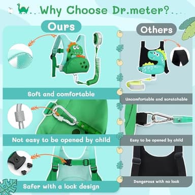 Dr.meter 3 in 1 Toddler Harness Leash + 8.2ft Anti Lost Wrist Link, Cute Dinosaur Kids Safety Harness Tether with Key Lock, Child Protective Leashes While Walking for Outdoor Activity Keep Kids Close - Image 6