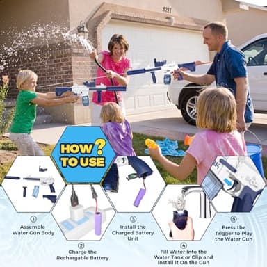 Electric Water Gun,Water Gun With Muzzle Light,Automatic Squirt Gun Long Range Blaster Up To 32 FT,Outdoor Party Shooting Game Toy With 2 Water Tanks & 2 Batteries,Ideal Summer Gift for Kids & Adults. - Image 5