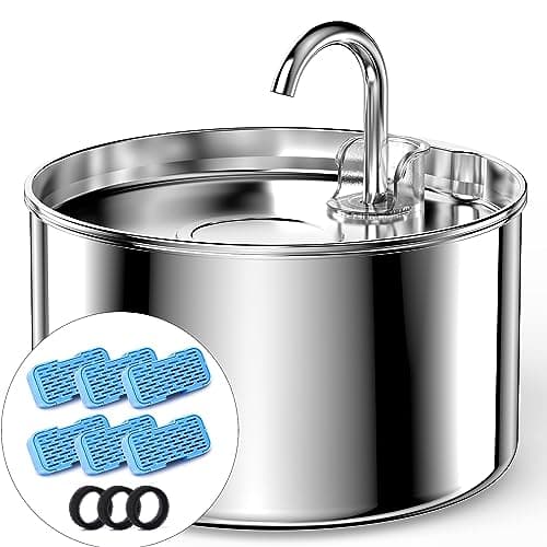 AOOGITF Cat Water Fountain + 6 Filters + 3 Sponges, 304 Stainless Steel Pet Water Fountain, 24 Hours Keep The Water Clean, 74oz Capacity, Ultra-Quiet, No Sputter, Compact, Easy Cleaning - Image 1