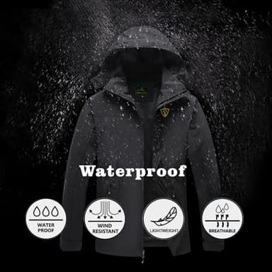 GIISAM Men's Black Rain Jacket,Mens Waterproof Black Light Weight Running Black Rain Coat with Hood for Hiking Fishing - Image 3