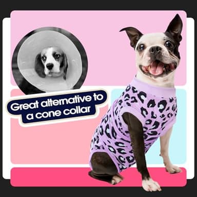 FUAMEY Recovery Suit for Dogs After Surgery,Soft Breathable Dog Bodysuit E-Collar & Cone Alternative Surgical Suit,Male Female Dog Neuter Spay Suits Anti Licking Wounds Onesie Purple Leopard L - Image 4