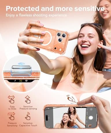 BERFY for iPhone 17 Pro Max Case for Women, Compatible with MagSafe, Clear Glitter Shockproof Protective Case, Anti-Yellowing, with Screen Protector & 3 Diamond Camera Lens Covers 6.9", Sparkle Clear - Image 7