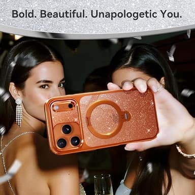 CASEKOO Pearl Sparkle 360 Spin Magnetic Stand for Glossy iPhone 17 Pro Max Case for Women, Fit for MagSafe, 17FT Drop Protection, Chic Design for 17 Pro Max Case with Stand, Cosmic Orange - Image 7