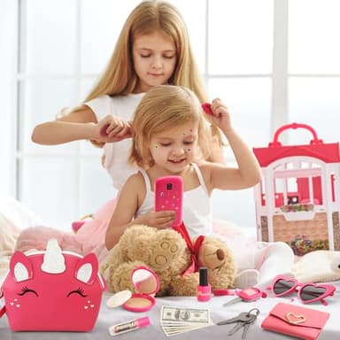Toddler Purse for Little Girls 3-5 with Pretend Makeup Kit | Unicorn Kids Purse Accessories Play Fake Make up Set | Birthday Gifts for 4-6 Year Old Princess Toys - Image 7