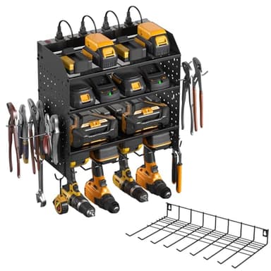 CCCEI Modular Power Tool Organizer with Charging Station. 4 Layer Wall Mount Drills Holder, Tool Battery Charger Organizer. Garage Shop Storage Utility Shelf with 10FT Power Strip, Gift for Men. - Image 1